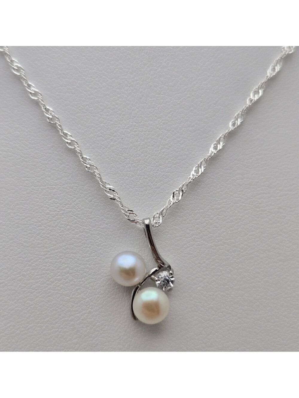 Freshwater White Real Pearl Necklace 18” Silver Plated Twisted Chain NWOT